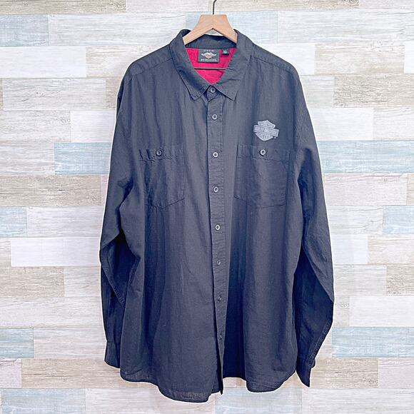 Harley Davidson Long Sleeve Eagle Logo Work Shirt Black Cotton Mens 3XL